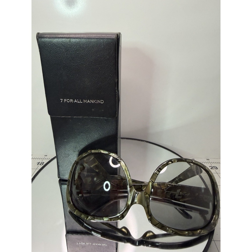 7 For All Mankind Women's Oversized Sunglasses Green Marble Tortoise Case
